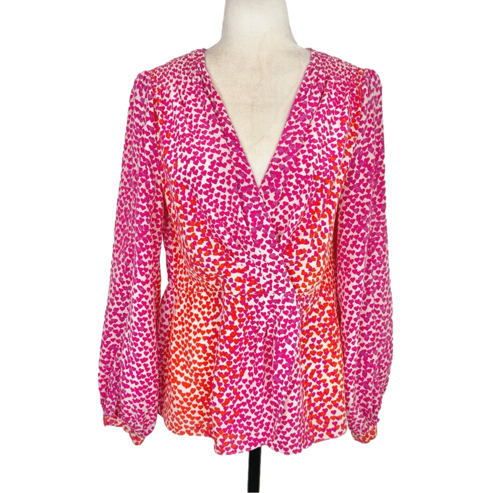 BCBGMaxAzria pink heart silk blouse